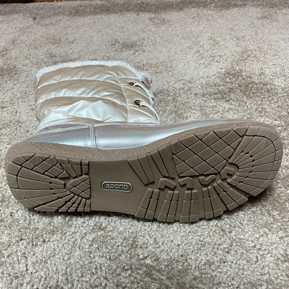 SPORTO JAMIE WATERPROOF LACE-UP WINTER BOOT. CHAMPAGNE FAUX FUR. SIZE 11W. - Picture 6 of 7